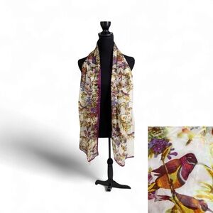 Max Studio 100% Silk Birds Hummingbird Floral Scarf • Multicolor • NWT Pink
